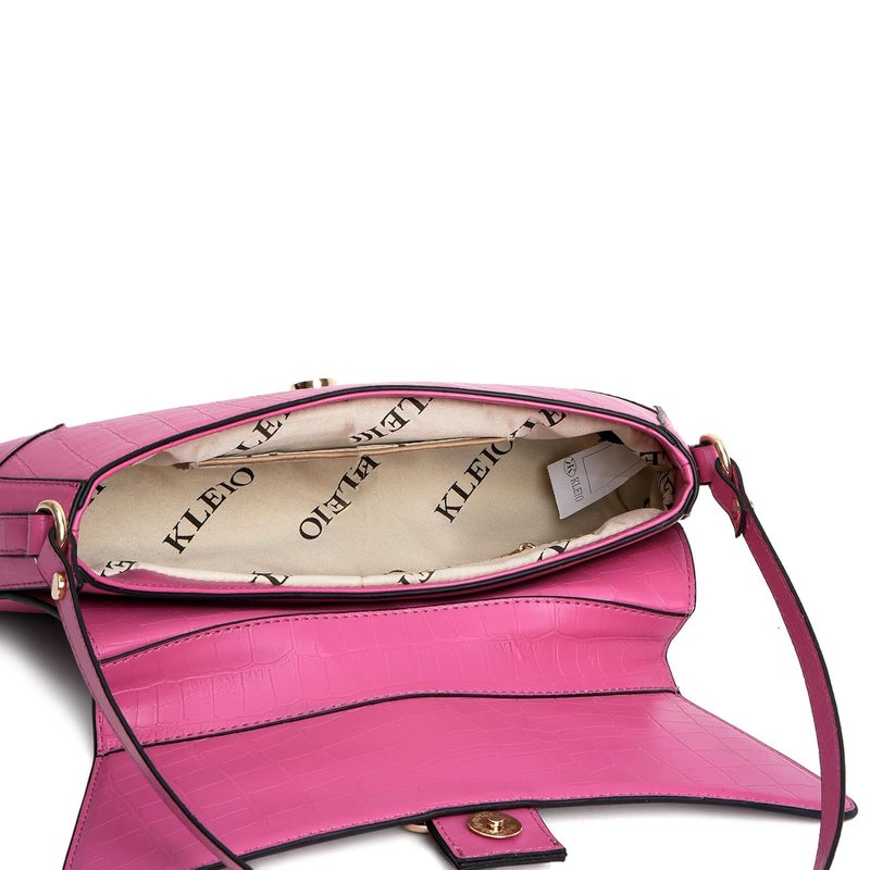KLEIO Vegan Leather Structured Shoulder HandBag for Women - Pink - Image 4